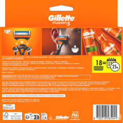 GILLETTE Rasierklingen, Fusion5, 18 St, Джилетт Сменные кассеты Fusion5 для мужской бритвы, 18 шт.