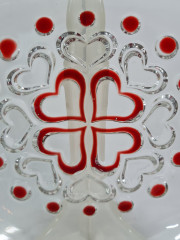 Блюдо сервировочное винтажное Anna Hutte с красным декором, квадратная форма, хрусталь, 19 х 16.5 см, Германия, 1960-70гг.