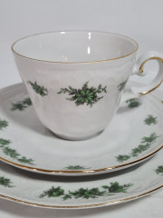 Чайное трио винтажное Seltmann Weiden Bavaria с зеленым ботаническим декором, фарфор, Германия, 1960-70гг.