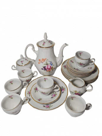 Bernadotte Винтажный чайный сервиз с тиснением и росписью букетов цветов, Германия, 1960-70гг.