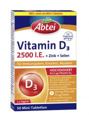 ABTEI Vitamin D3 2500 I.E. Tabletten Titandioxidfr 3stk x 50st, Витамин D3 2500 + Цинк + Селен, 3 упаковки х 50шт