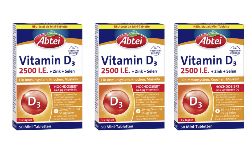 ABTEI Vitamin D3 2500 I.E. Tabletten Titandioxidfr 3stk x 50st, Витамин D3 2500 + Цинк + Селен, 3 упаковки х 50шт