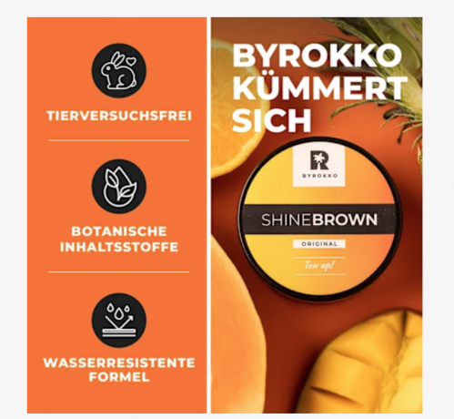 Byrokko Braunungsbeschleuniger Creme shine brown Original, Крем-ускоритель загара, придающий сияние коричневому оттенку, Оригинальный, 200 мл