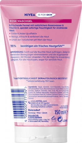 NIVEA Waschgel Rose, 150 ml, Нивеа Гель для умывания с розовой водой, для тусклой кожи, сияние, 150 мл