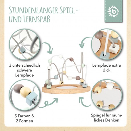 bieco Motorikwurfel Motorikschleife Lernspielzeug Holz Wurfel Motorik Spielzeug Baby Motorikwurfel Куб моторных навыков Кубик двигательных навыков Петля Обучающая игрушка Деревянный куб Двигательные навыки Игрушка Детский куб моторных навыков