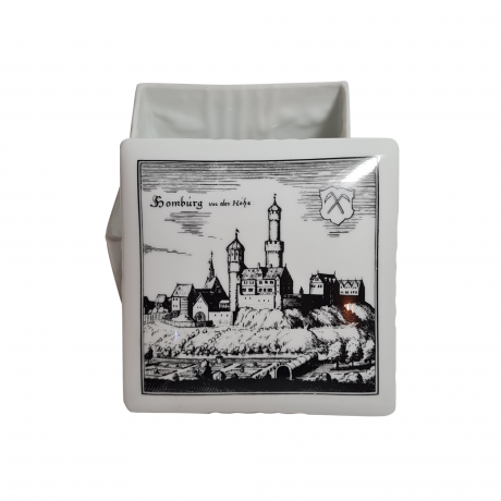 Шкатулка винтажная Gerold / Tettau Bavaria с изображением Гамбурга, черно-белая керамика, 12 x 12 x 8см, Германия, 1960-1970гг.