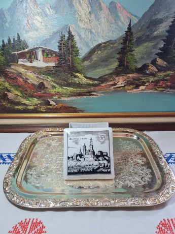 Шкатулка винтажная Gerold / Tettau Bavaria с изображением Гамбурга, черно-белая керамика, 12 x 12 x 8см, Германия, 1960-1970гг.