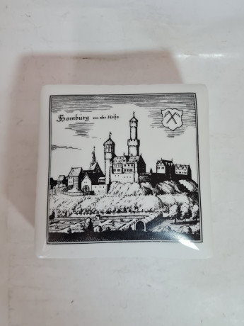 Шкатулка винтажная Gerold / Tettau Bavaria с изображением Гамбурга, черно-белая керамика, 12 x 12 x 8см, Германия, 1960-1970гг.