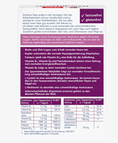 Doppelherz Haar Intensiv + Biotin Kapseln 30 St, 17,4 g Doppelherz Комплекс с биотином и цинком  для здоровья волос, 30 шт.