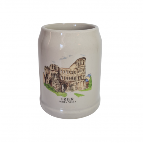 Немецкая пивная кружка винтажная W.Germany с изображением ворот Порта-Нигра в Трире, керамика, 0.5 л, 14 см, Германия, 1960-70гг.