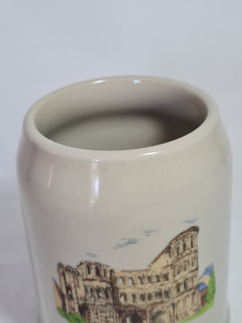 Немецкая пивная кружка винтажная W.Germany с изображением ворот Порта-Нигра в Трире, керамика, 0.5 л, 14 см, Германия, 1960-70гг.