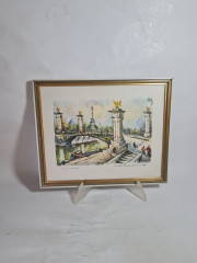 Картина винтажная &quot;Мост Александра III и Эйфелева башня&quot;, худ.Marivo Girard, 32.5 х 26.5 см, Германия, 1970-80гг.