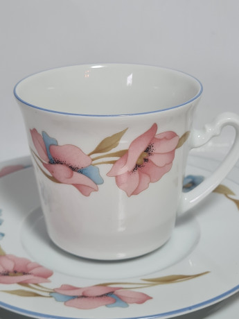 Чайное трио винтажное Winterling Marktleuthen Bavaria с розовыми и голубыми цветами, фарфор, Германия, 1970-80гг.