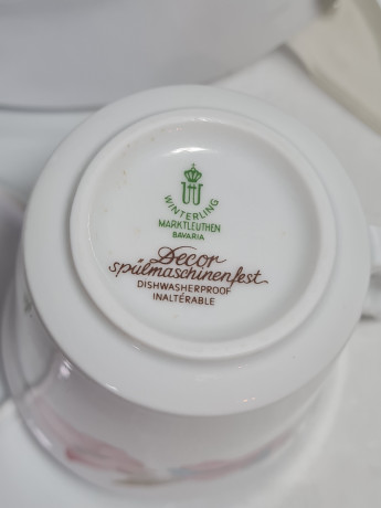 Чайное трио винтажное Winterling Marktleuthen Bavaria с розовыми и голубыми цветами, фарфор, Германия, 1970-80гг.