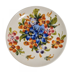 Тарелка декоративная винтажная &quot;Оранжевые и синие цветы&quot;, ручная работа, в стиле майолики, керамика, 16.5 см, Германия, 1970-80гг.