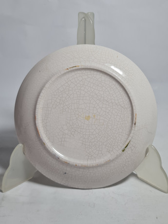 Тарелка декоративная винтажная "Оранжевые и синие цветы", ручная работа, в стиле майолики, керамика, 16.5 см, Германия, 1970-80гг.