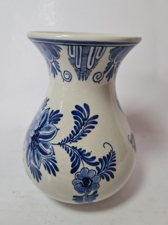 Delft Blue Holland Ваза с цветочным рисунком в синих тонах, дельфтский фарфор, 13,5см x 10см, Голландия, 1960-70гг.