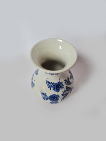 Delft Blue Holland Ваза с цветочным рисунком в синих тонах, дельфтский фарфор, 13,5см x 10см, Голландия, 1960-70гг.