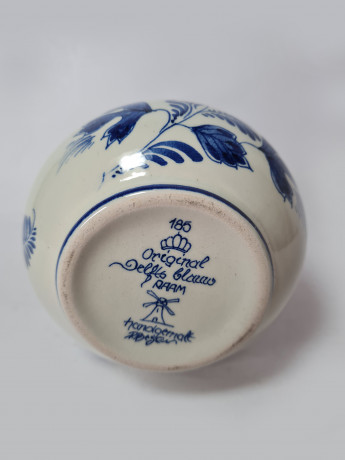 Delft Blue Holland Ваза с цветочным рисунком в синих тонах, дельфтский фарфор, 13,5см x 10см, Голландия, 1960-70гг.