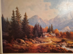 Картина винтажная / репродукция Trelony &quot;Домик в горах&quot;, большой формат, 114 х 65 см, Германия, 1980-90гг.