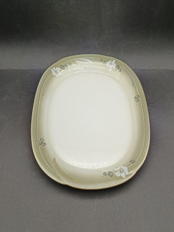 Поднос винтажный Freiberger / Inglasur "Белые цветы", с золотистым декором, фарфор, 23 х 17 см, ГДР, 1970-80гг.