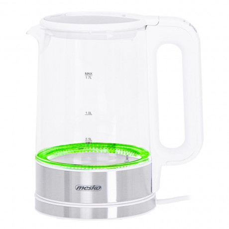 Mesko Mesko Wasserkocher MS 1301W 1,7 Liter, Glaskessel mit LED-Beleuchtung Edelstahl/Weiss Чайник Mesko MS 1301W 1,7 л, стеклянный чайник со светодиодной подсветкой нержавеющая сталь/белый