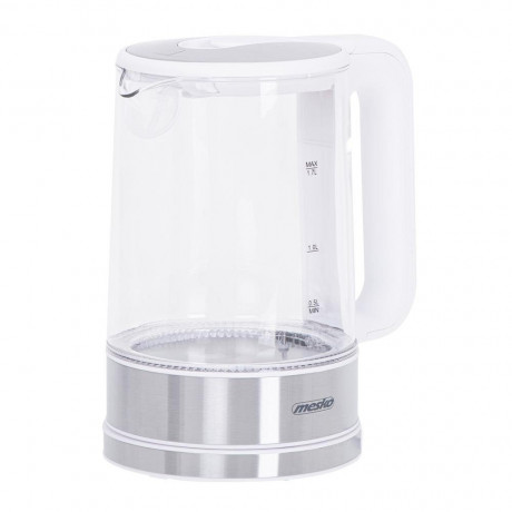 Mesko Mesko Wasserkocher MS 1301W 1,7 Liter, Glaskessel mit LED-Beleuchtung Edelstahl/Weiss Чайник Mesko MS 1301W 1,7 л, стеклянный чайник со светодиодной подсветкой нержавеющая сталь/белый