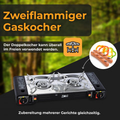 ZMC ZMC Gaskocher Doppel Kartuschenkocher Gaskocher 2 Flammig + 4x Gaskartuschen 227g, (MSF-1a automatische Piezo-Zundung (elektrisch) Herd Butangas), Outdoor Gas Campingkocher 2Fach Gasherd Ofen Butan Kochfeld Gas Kocher  Газовая плита ZMC с двойной карт