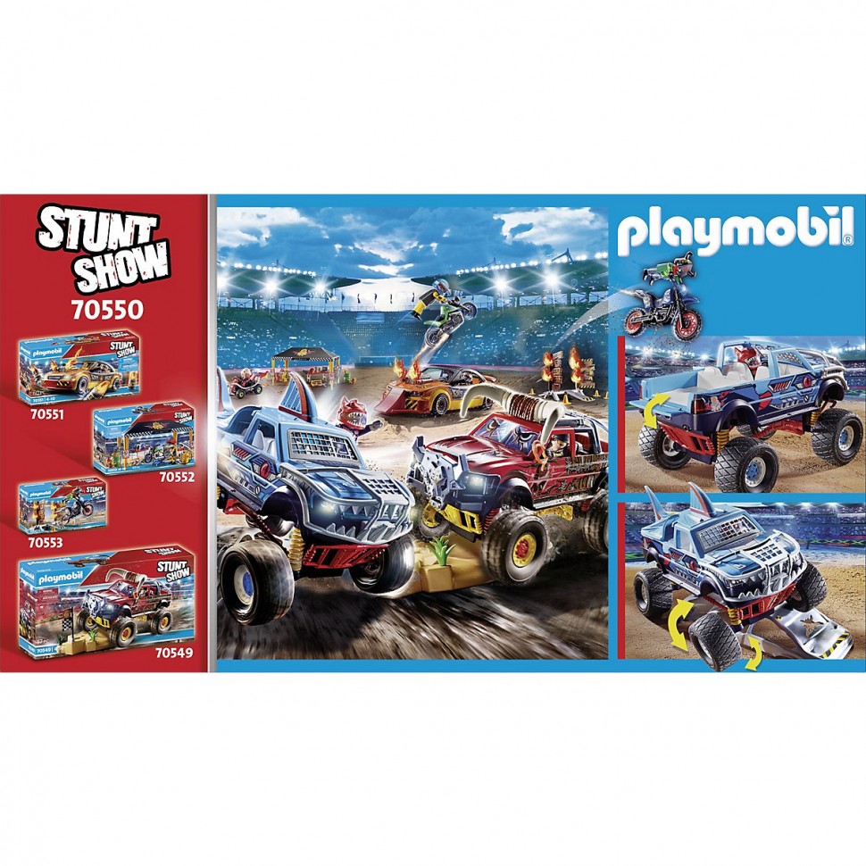 Купить PLAYMOBIL 2er Set: 70550 Stuntshow Monster Truck Shark + 70549  Stuntshow Monster Truck Horned Набор из 2 предметов: 70550 Акула-монстр-шоу  с трюками + 70549 Рогатый монстр-трак с трюками в интернет-магазине  Diskontshop.eu