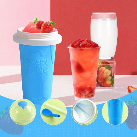 NUODWELL NUODWELL Smoothie-Maker Slush Becher, Slushy Squeeze Cup, Smoothie Maker mit Strohhalm Loffel Blau NUODWELL Smoothie Maker Slush Cup, Slushy Squeeze Cup, Smoothie Maker с соломенной ложкой