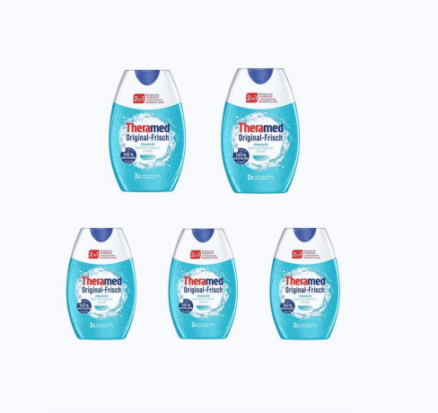 Theramed Original Frisch 2in1, 75ml x 5st, зубная паста гель 2 в 1, зубная паста и ополаскиватель для защиты от кариеса и свежего дыхания, длительная свежесть, 75мл x 5шт