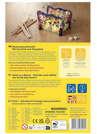 HABA Mucksmauschenstill Kniffliges Geschicklichkeitsspiel mit Glockchen-Alarm, Игра на ловкость Тихо, как мышка (Германия) 1307010001, дерево, развивает моторику и внимание, от 5 лет