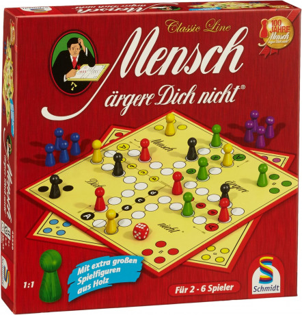 Schmidt Spiele 49330 Classic Line Mensch argere Dich, Настольная игра Не сердись (Германия) 49330, большие деревянные фишки, от 2 до 6 игроков, от 6 лет