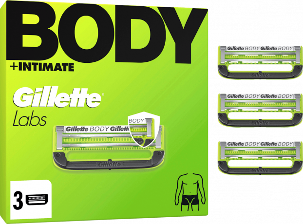 GILLETTE Rasierklingen, Labs Body & Intimate, 3 St, Джилетт Сменные кассеты Labs Body & Intimate для тела и интимных зон, 3 шт.