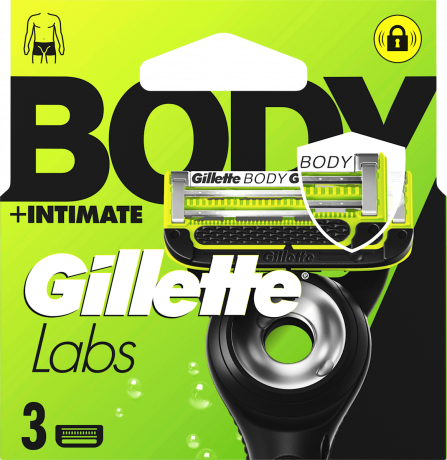 GILLETTE Rasierklingen, Labs Body & Intimate, 3 St, Джилетт Сменные кассеты Labs Body & Intimate для тела и интимных зон, 3 шт.