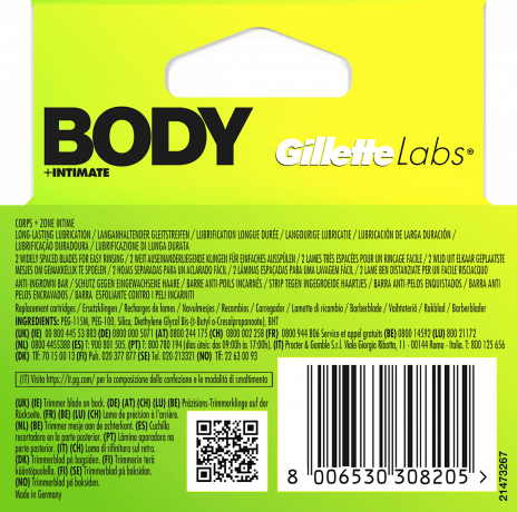 GILLETTE Rasierklingen, Labs Body & Intimate, 3 St, Джилетт Сменные кассеты Labs Body & Intimate для тела и интимных зон, 3 шт.