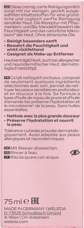 WELEDA Sensitiv Reinigungsmilch, 75 ml, Очищающее молочко Sensitiv с миндальным маслом для чувствительной кожи, без отдушки, 75 мл