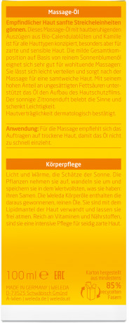 WELEDA CALENDULA Massage-Oel, 100 ml, Массажное масло с календулой для чувствительной кожи, с лёгким цитрусовым ароматом, 100 мл