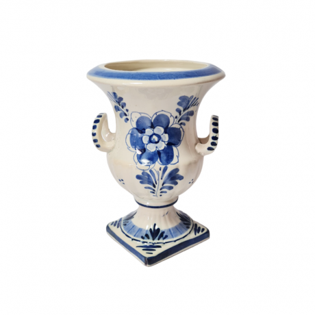 Delft Blau Holland Ваза с двумя ручками и цветочным рисунком в синих тонах, дельфтский фарфор, 18,5см x 11см, Голландия, 1960-70гг.