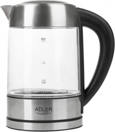 JUNG JUNG Wasserkocher ADLER AD1247, Wasserkocher Glas mit Temperatureinstellung Digital, 1.7 l, 2200 W, Glas mit Edelstahl, LED Beleuchtung  LCD Display, 360° Basis Kettle  Чайник JUNG ADLER AD1247, стеклянный чайник с цифровой регулировкой температуры, 