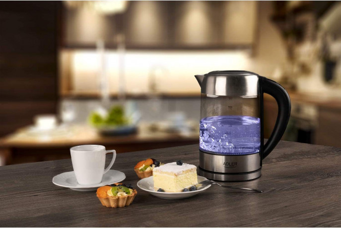 JUNG JUNG Wasserkocher ADLER AD1247, Wasserkocher Glas mit Temperatureinstellung Digital, 1.7 l, 2200 W, Glas mit Edelstahl, LED Beleuchtung  LCD Display, 360° Basis Kettle  Чайник JUNG ADLER AD1247, стеклянный чайник с цифровой регулировкой температуры, 