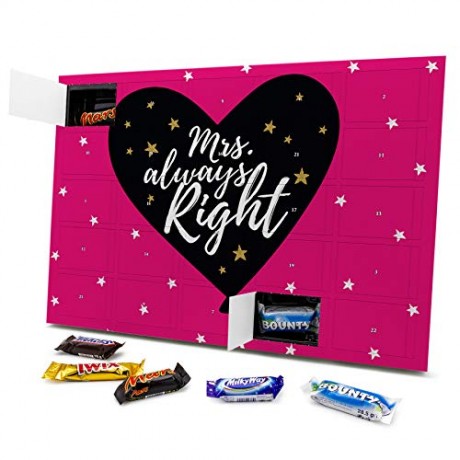 printplanet - XL Adventskalender Рождественский Адвент-календарь Mixed Minis Mrs. Always Right Spruche Adventskalender Рождественский Адвент-календарь Geschenk - gefullt mit den Sorten Snickers, Mars, Twix, Bounty und Milky Way