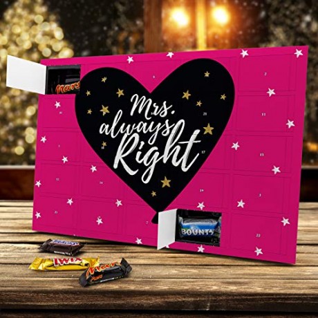printplanet - XL Adventskalender Рождественский Адвент-календарь Mixed Minis Mrs. Always Right Spruche Adventskalender Рождественский Адвент-календарь Geschenk - gefullt mit den Sorten Snickers, Mars, Twix, Bounty und Milky Way