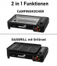 JUNG JUNG Gaskocher MUSTANG mobiler Campingkocher Gaskocher Gasgrill inkl 4 Gaskartuschen, (2 in 1 Gaskocher, Extra gross, praktischer Transportkoffer), mit Piezo-Zundung, Extra gross 43x28x11,2cm, mit Grillrost Газовая плита JUNG MUSTANG, мобильная похо