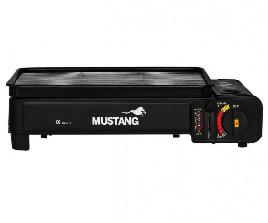 JUNG JUNG Gaskocher MUSTANG mobiler Campingkocher Gaskocher Gasgrill inkl 4 Gaskartuschen, (2 in 1 Gaskocher, Extra gross, praktischer Transportkoffer), mit Piezo-Zundung, Extra gross 43x28x11,2cm, mit Grillrost Газовая плита JUNG MUSTANG, мобильная похо