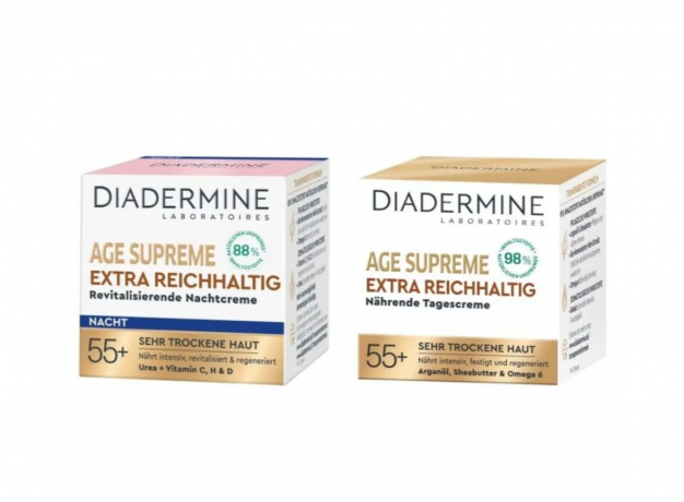 DIADERMINE Age Supreme 55+ Tagescreme 50 ml + Nachtcreme 50ml, Набор кремов для лица 2 шт х 50 мл Diadermine Age Supreme 55+, дневной + ночной, питательные и восстанавливающие кремы для очень сухой и зрелой кожи, лифтинг и увлажнение