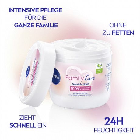 NIVEA Family Care Creme, 450 ml, Нивеа Семейный увлажняющий крем, подсолнечное масло, веганская формула, 450 мл
