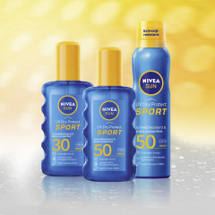 NIVEA SUN UV Dry Protect Sport Transparentes Spray LSF 50, 200 ml, Нивеа Солнцезащитный спрей спортивный, SPF 50, прозрачный, сухое покрытие, водостойкий, 200 мл