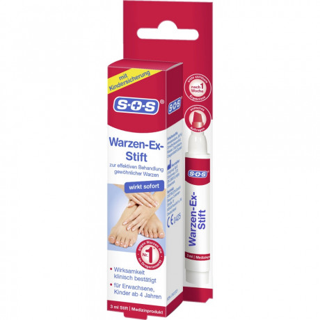 SOS Warzen-Ex-Stift, 3 ml, SOS Стик от бородавок, точечное нанесение, курс до 6 недель, 3 мл