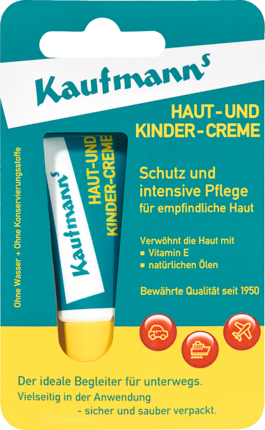 Kaufmann's Baby & Kinder Pflegecreme, 10 ml x 5st, Крем для чувствительной и сухой кожи Kaufmanns, детский защитный крем с витамином Е и цинком, мини формат, для лица и тела, 10 мл x 5 шт 